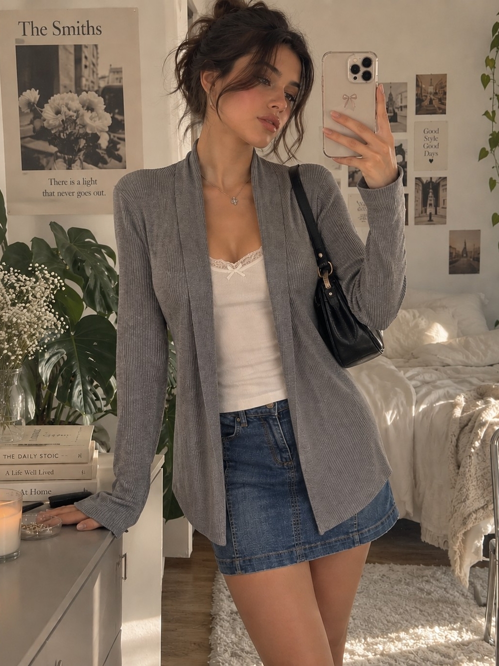 AllSaints Gray Ribbed Open Front Nolan Cardigan Sweater Size Small Minimalist
